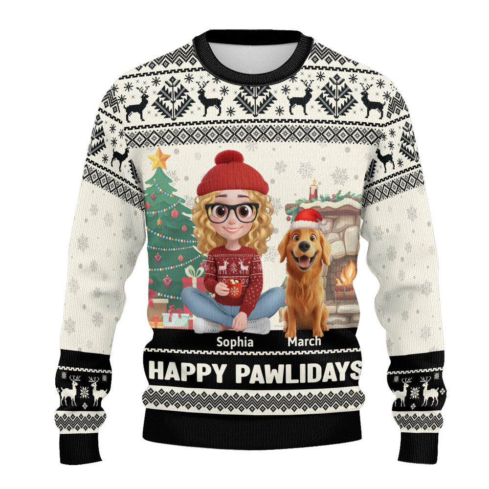 PSTS28 Happy Pawlidays Dog Mom Xmas - Personalized Custom Sweater