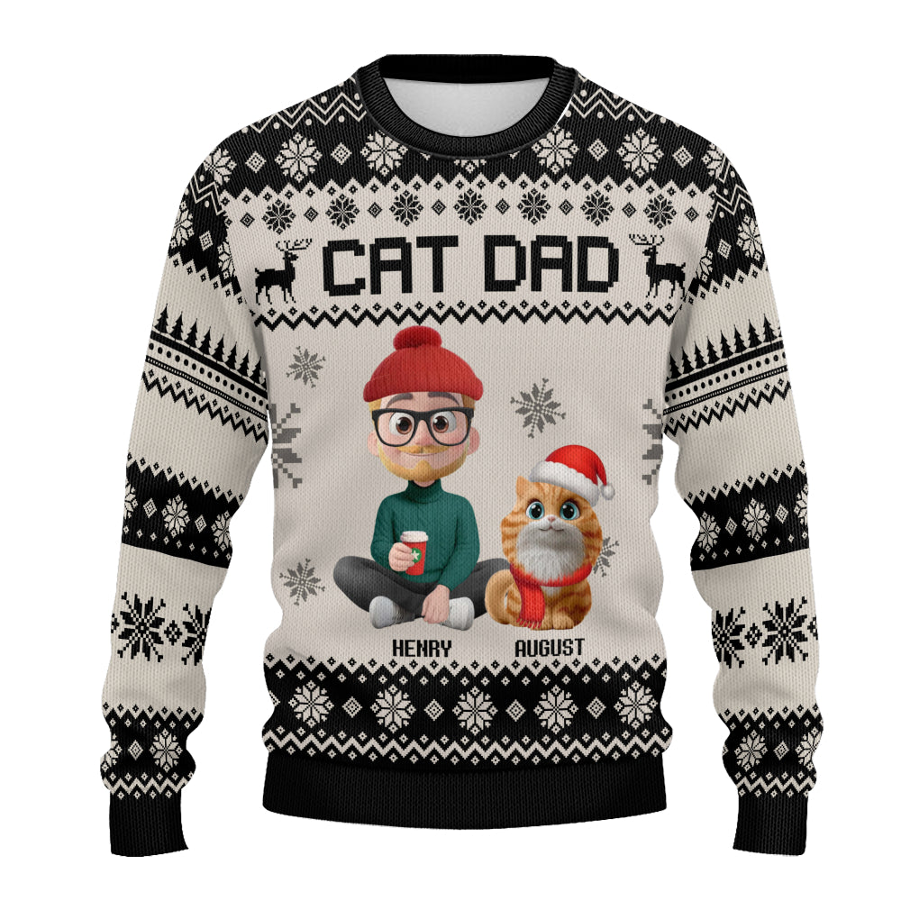 PSTS17 Cat Dad Xmas 3D Cartoon Cute - Personalized Custom Sweater