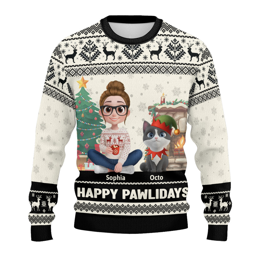 PSTS30 Happy Pawlidays Cat Mom Xmas - Personalized Custom Sweater