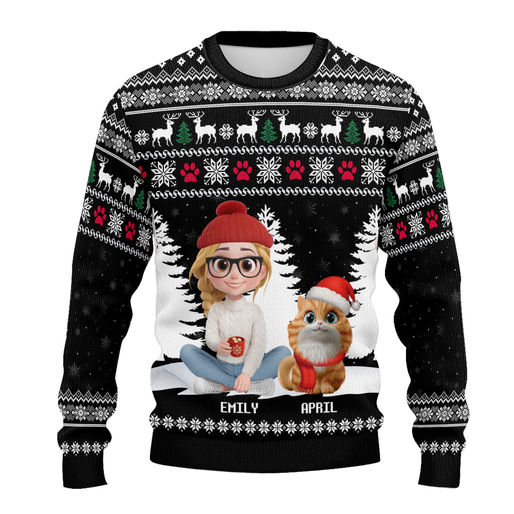 PSTS35 Cat Mom Christmas Pattern - Personalized Custom Sweater