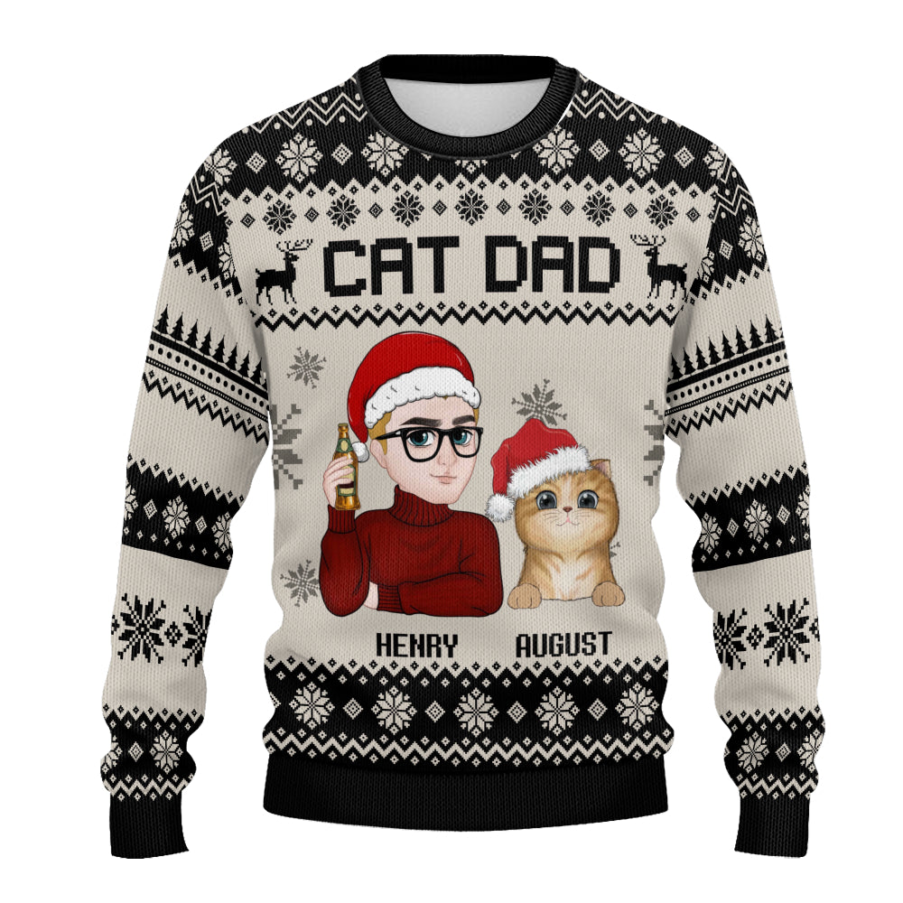 PSTS13 Cat Dad Xmas - Personalized Custom Sweater