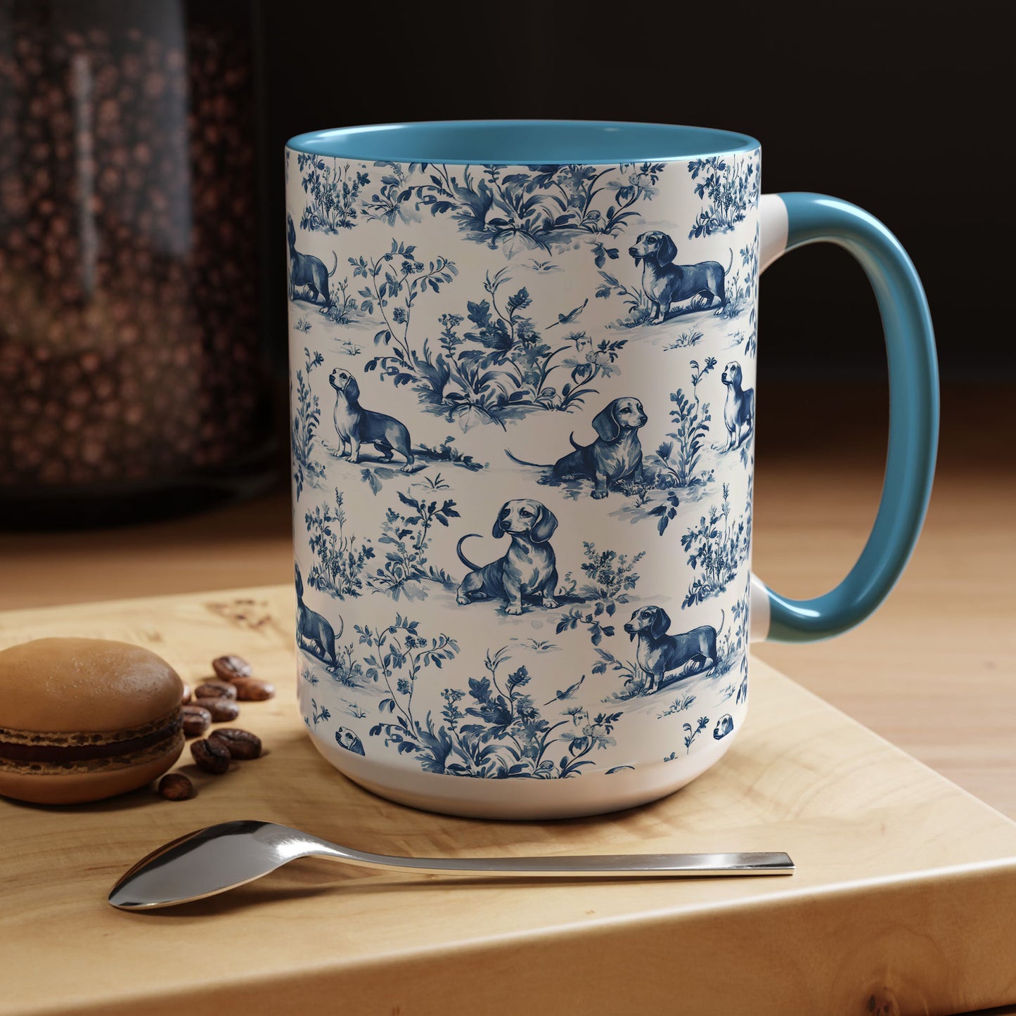 PST67 Toile De Jouy Style Dachshund Dog Lover - White Mug Accent Mug
