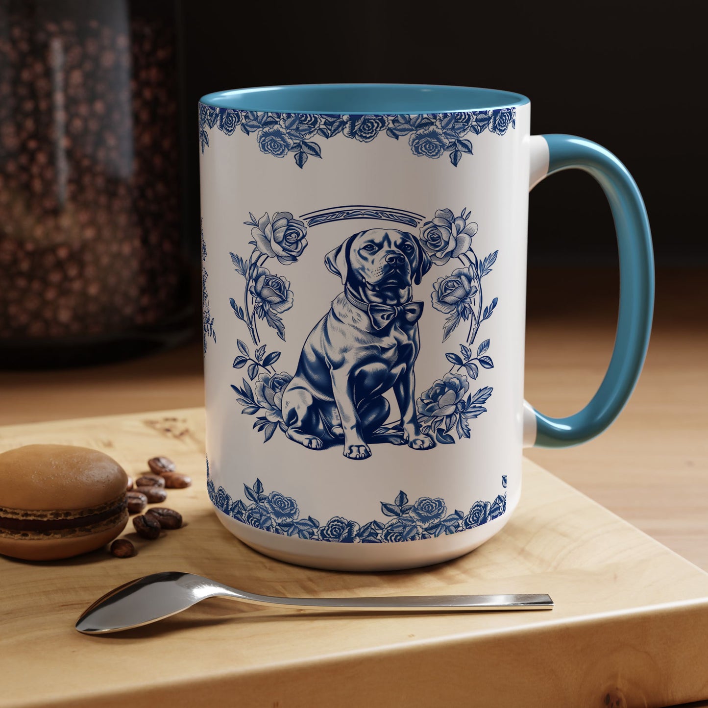 PST74 Toile De Jouy Style Rose Labrador Dog Lover - White Mug Accent Mug