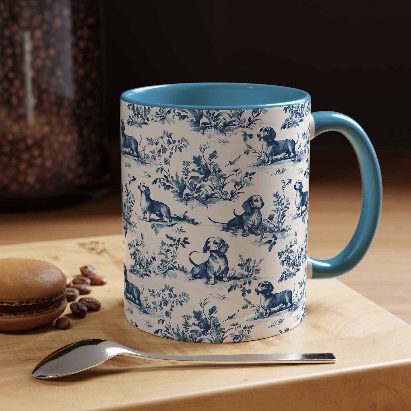 PST67 Toile De Jouy Style Dachshund Dog Lover - White Mug Accent Mug