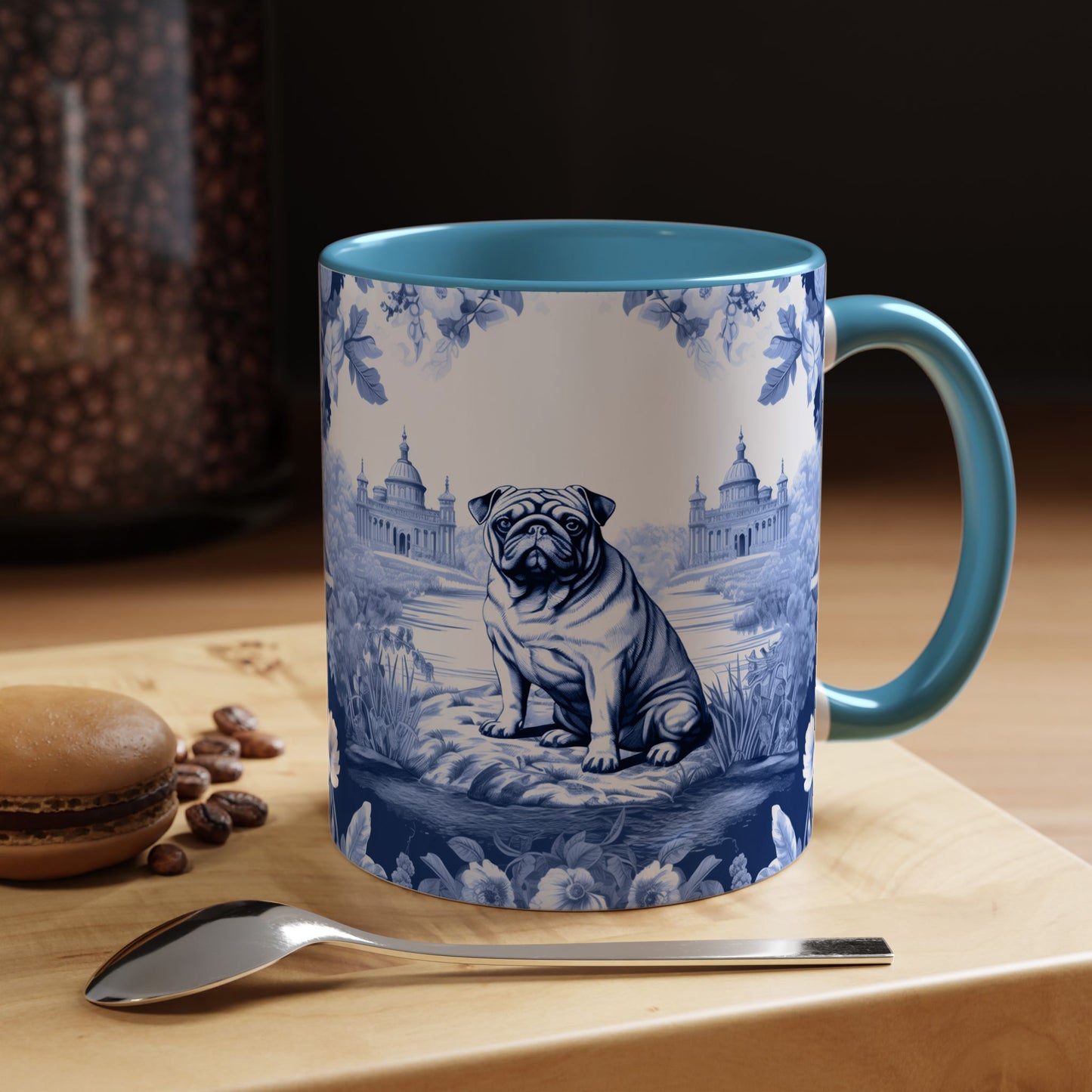PST72 Toile De Jouy Style Pug Dog Lover - White Mug Accent Mug