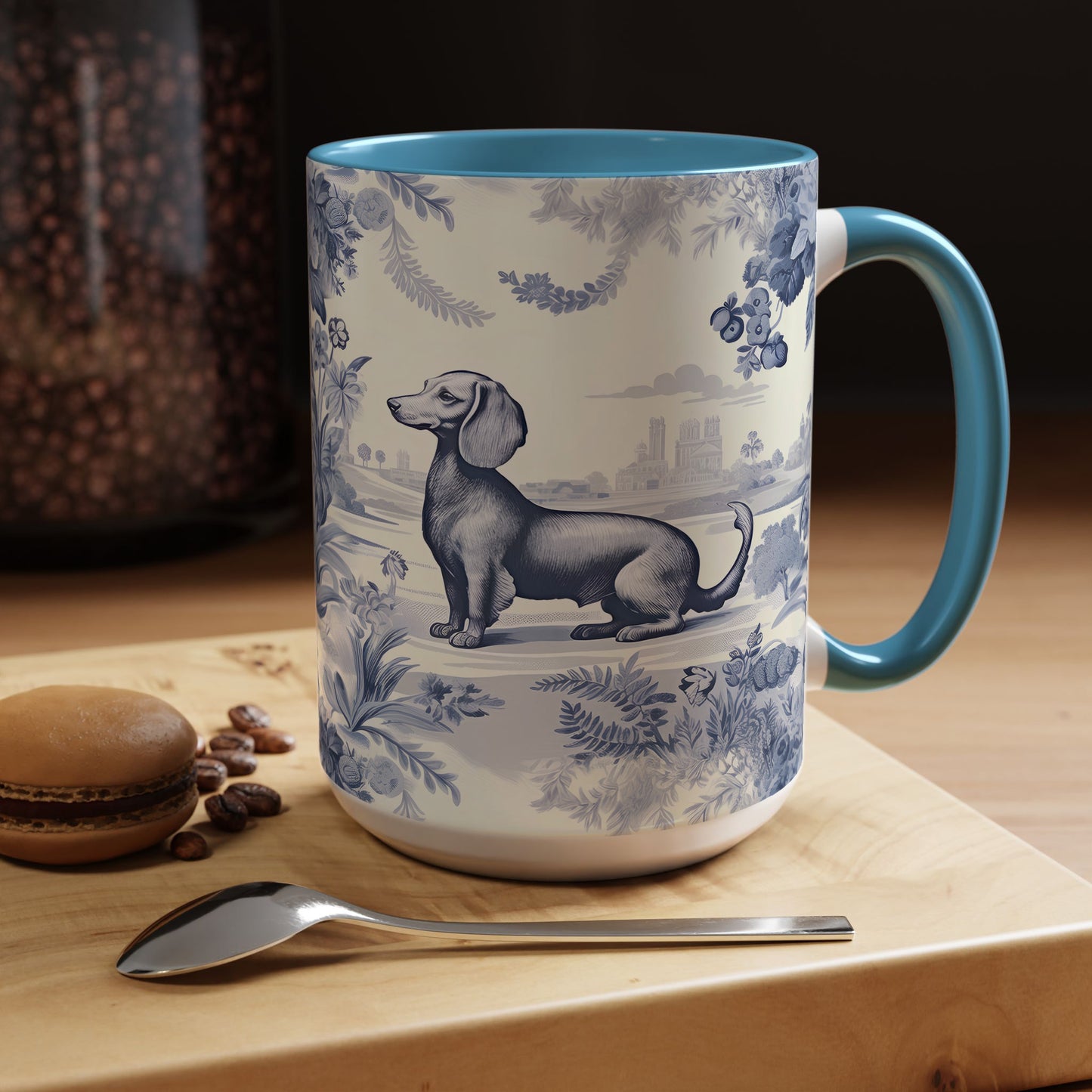 PST65 Toile De Jouy Style Dachshund Dog Lover - White Mug Accent Mug