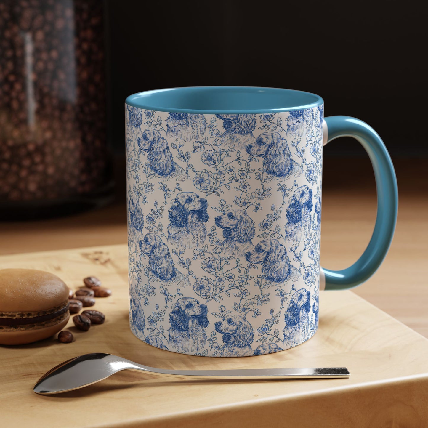 PST70 Toile De Jouy Style Cocker Spaniel Dog Lover - White Mug Accent Mug