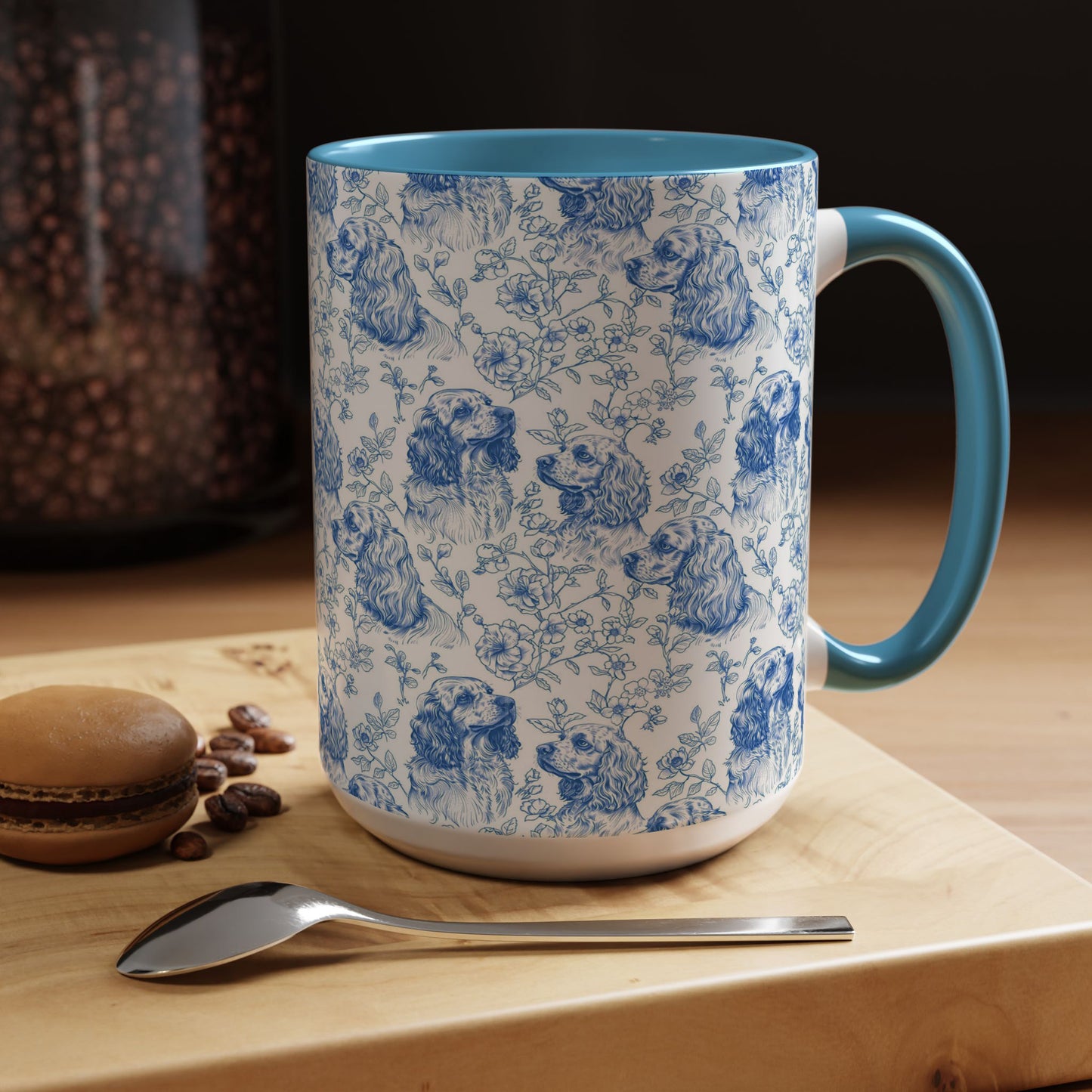 PST70 Toile De Jouy Style Cocker Spaniel Dog Lover - White Mug Accent Mug