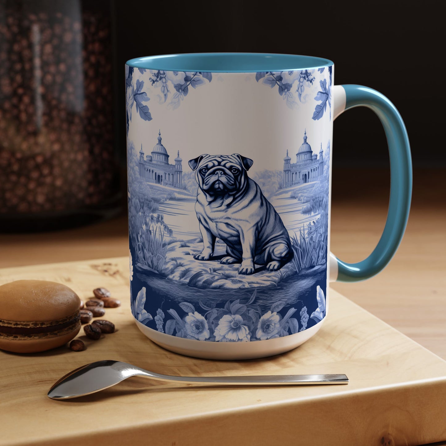 PST72 Toile De Jouy Style Pug Dog Lover - White Mug Accent Mug