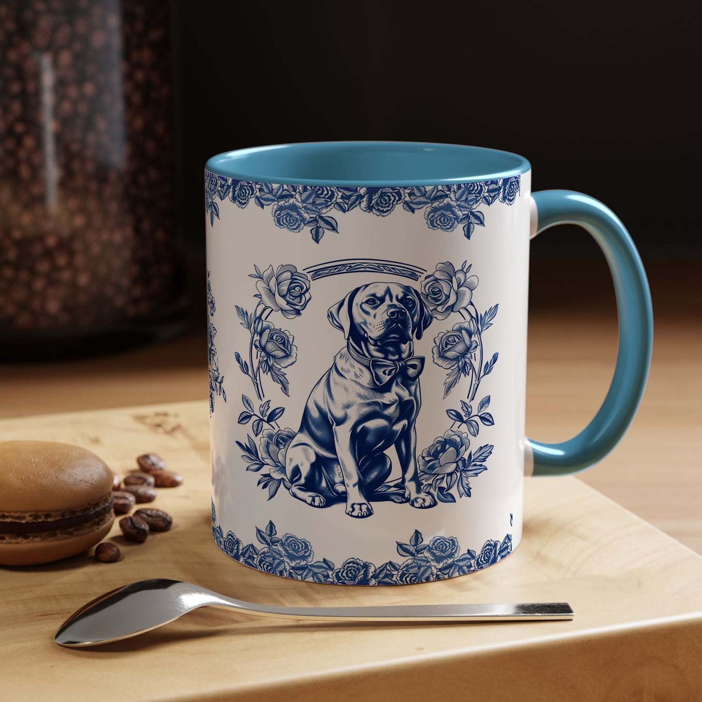 PST74 Toile De Jouy Style Rose Labrador Dog Lover - White Mug Accent Mug
