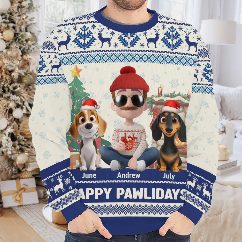 PSTS29 Happy Pawlidays Dog Dad Xmas - Personalized Custom Sweater