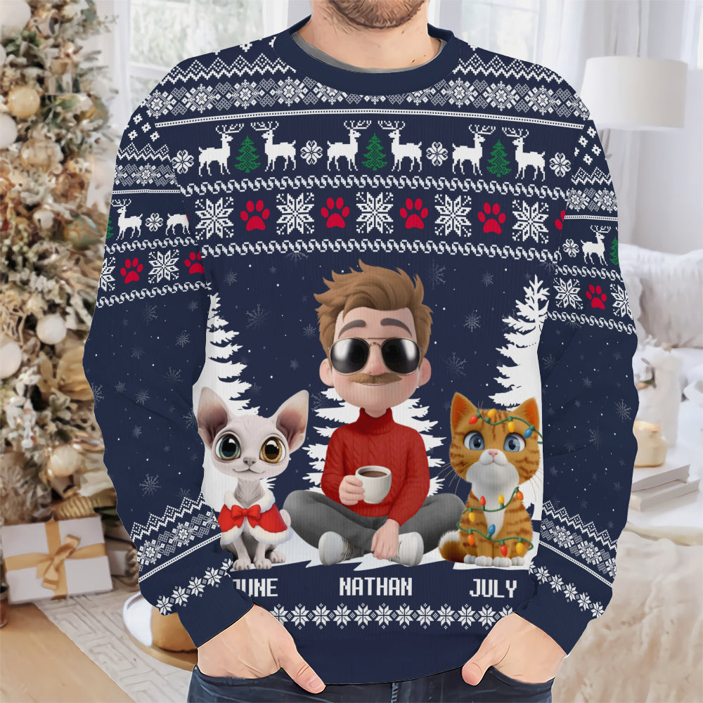 PSTS36 Cat Dad Christmas Pattern - Personalized Custom Sweater