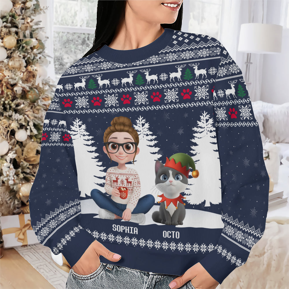 PSTS35 Cat Mom Christmas Pattern - Personalized Custom Sweater