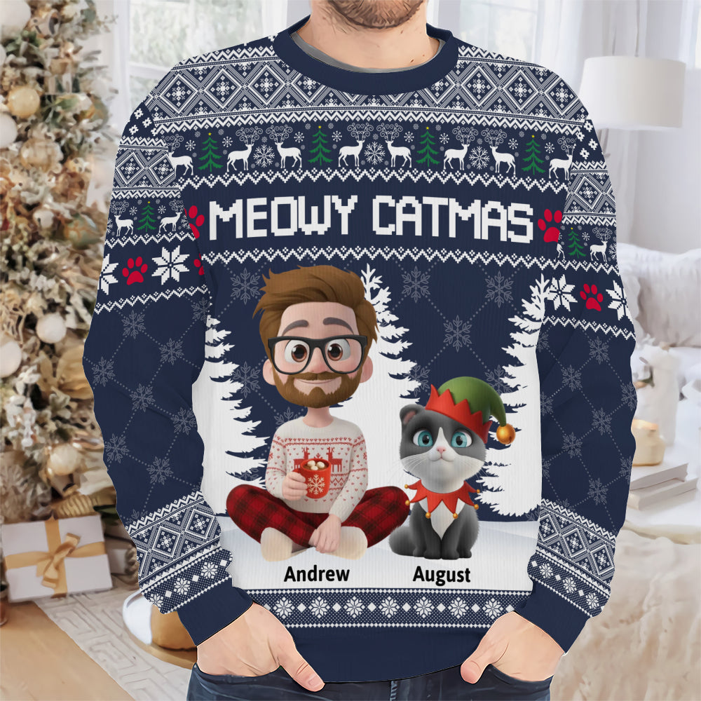 PSTS07 Meowy Catmas Cat Dad Xmas - Personalized Custom Sweater