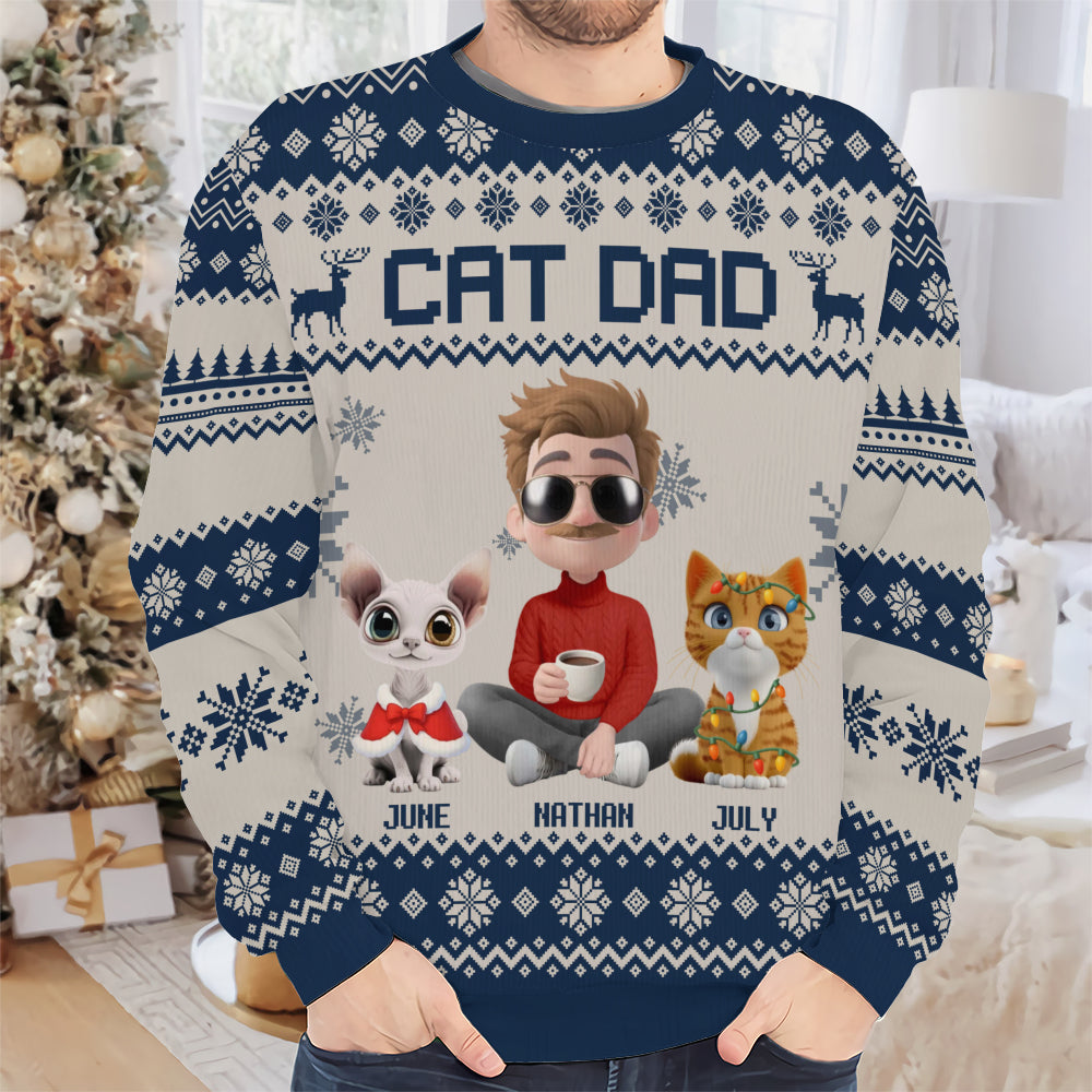 PSTS17 Cat Dad Xmas 3D Cartoon Cute - Personalized Custom Sweater