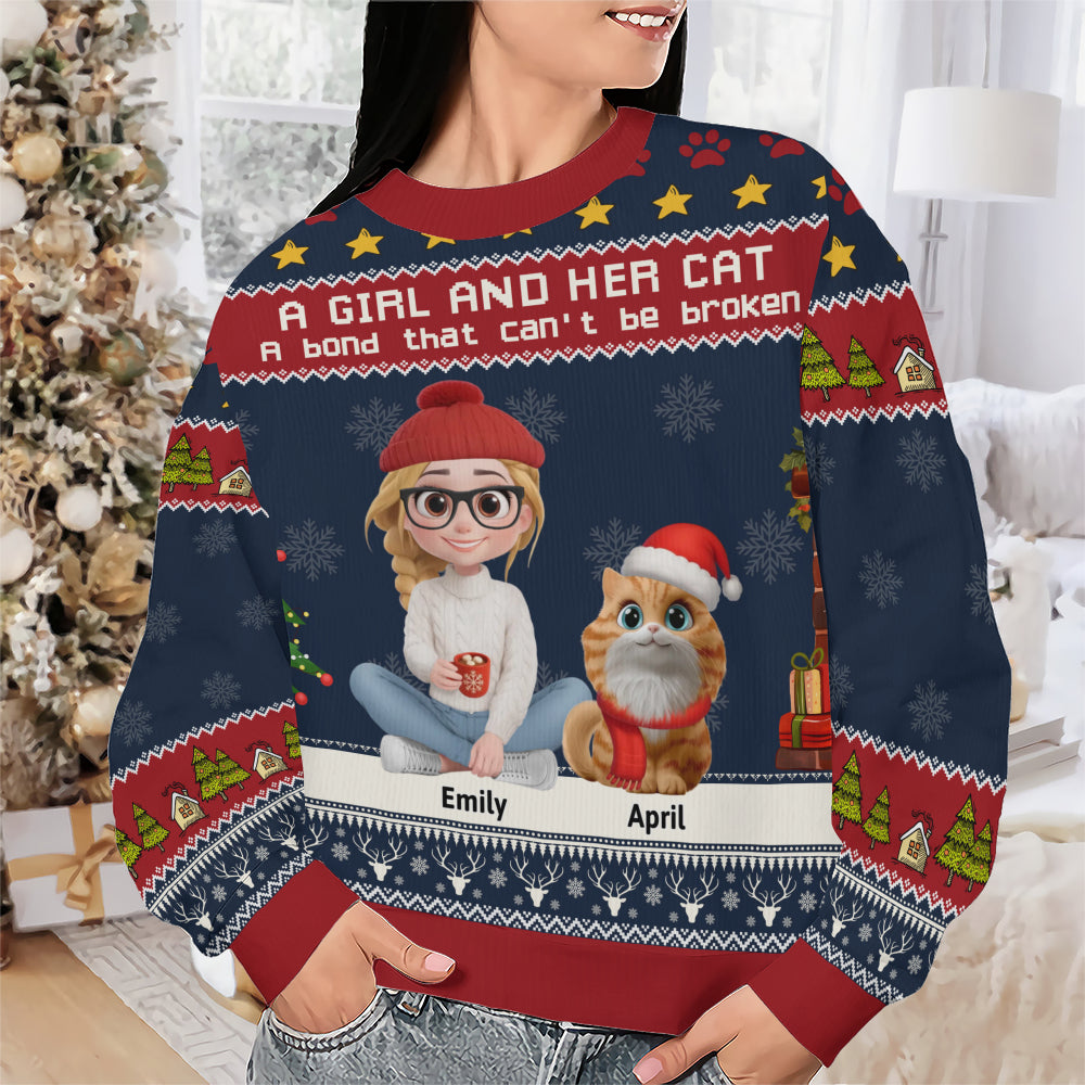 PSTS05 A Girl And Her Cat Xmas - Personalized Custom Sweater