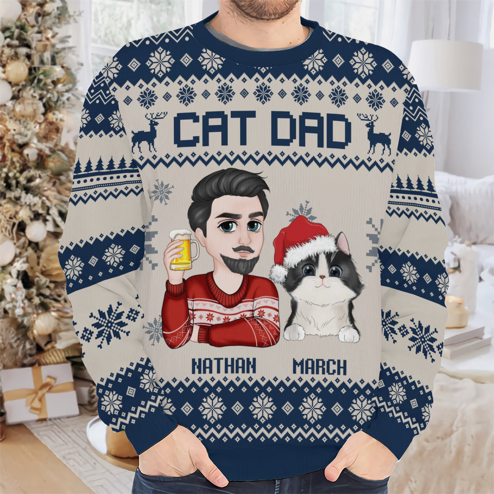 PSTS13 Cat Dad Xmas - Personalized Custom Sweater