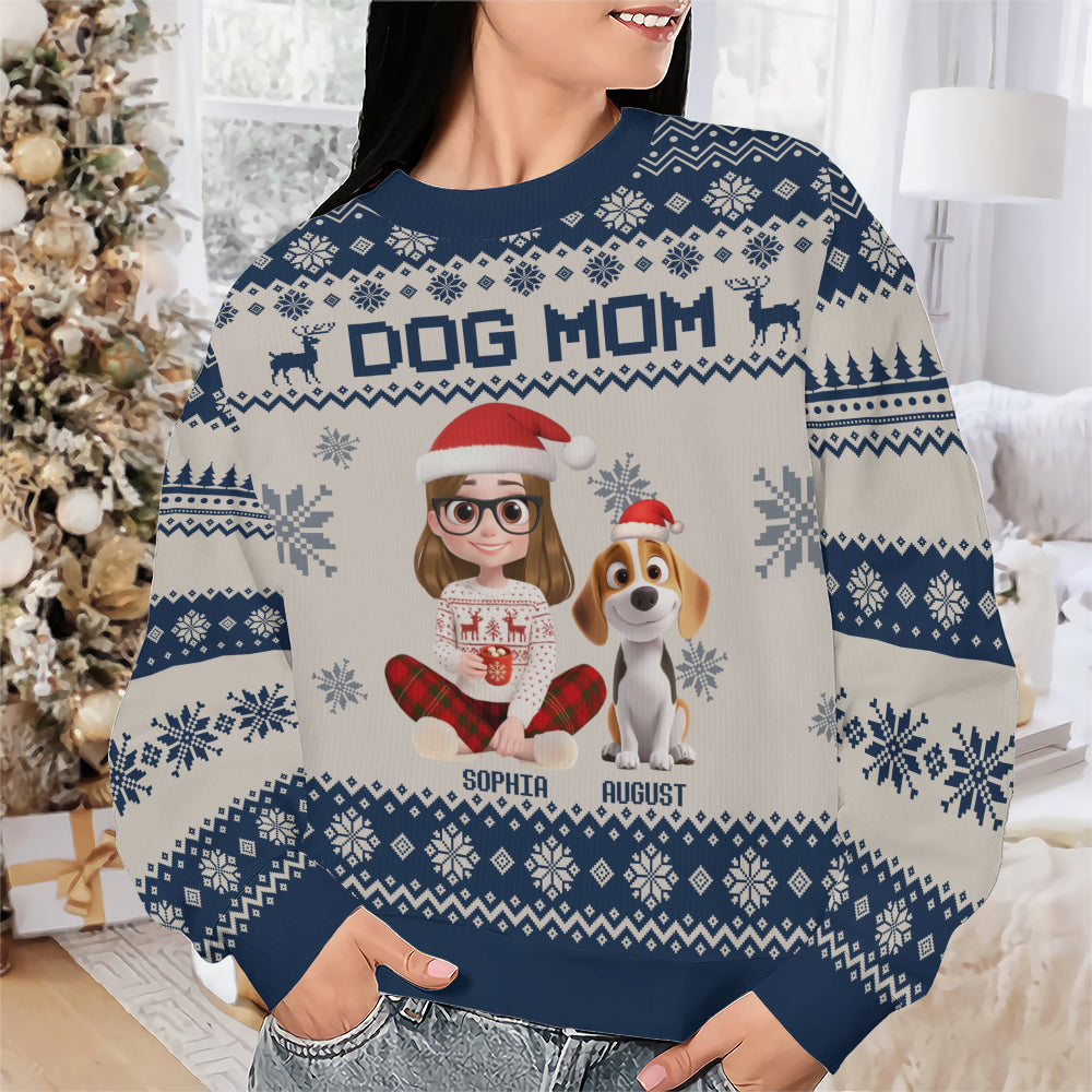 PSTS14 Dog Mom Mum Xmas 3D Cartoon Cute - Personalized Custom Sweater