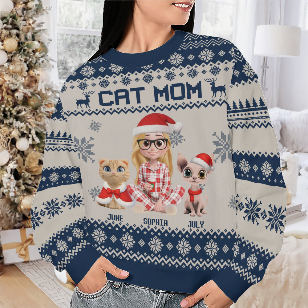 PSTS16 Cat Mom Mum Xmas 3D Cartoon Cute - Personalized Custom Sweater