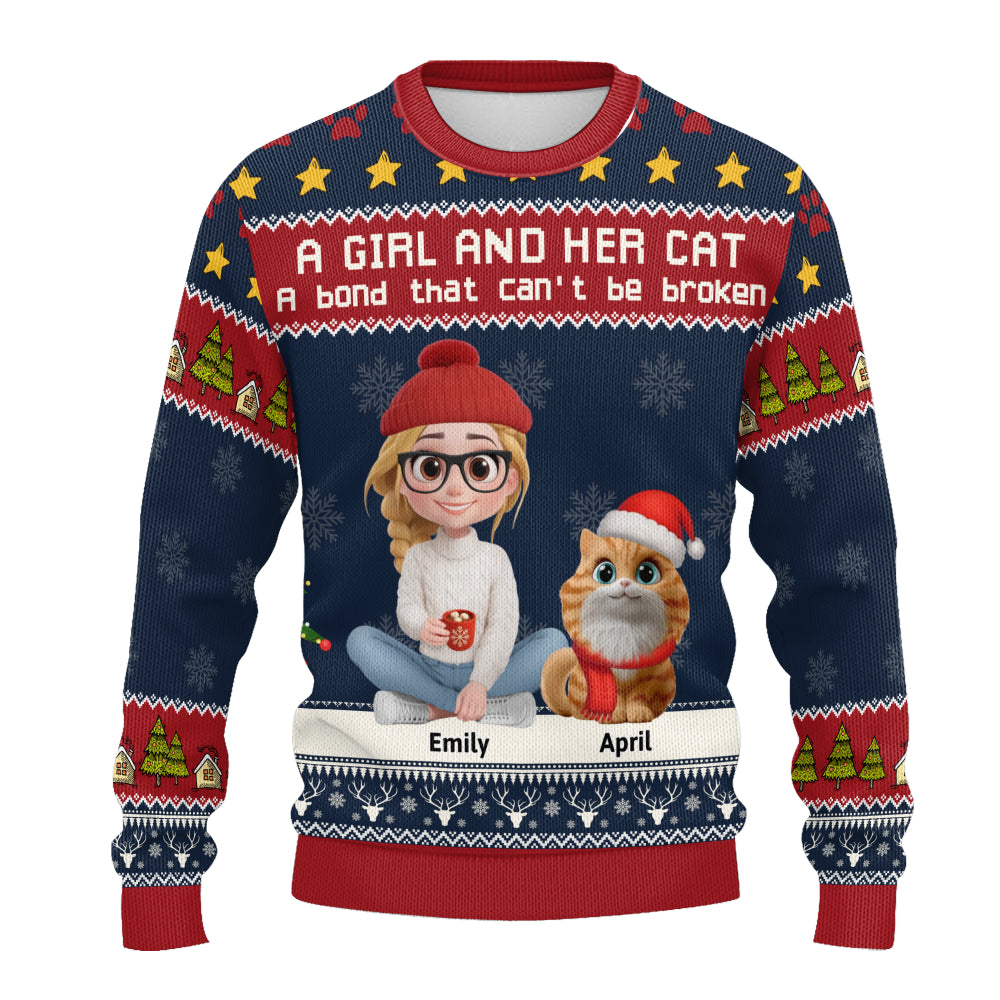 PSTS05 A Girl And Her Cat Xmas - Personalized Custom Sweater