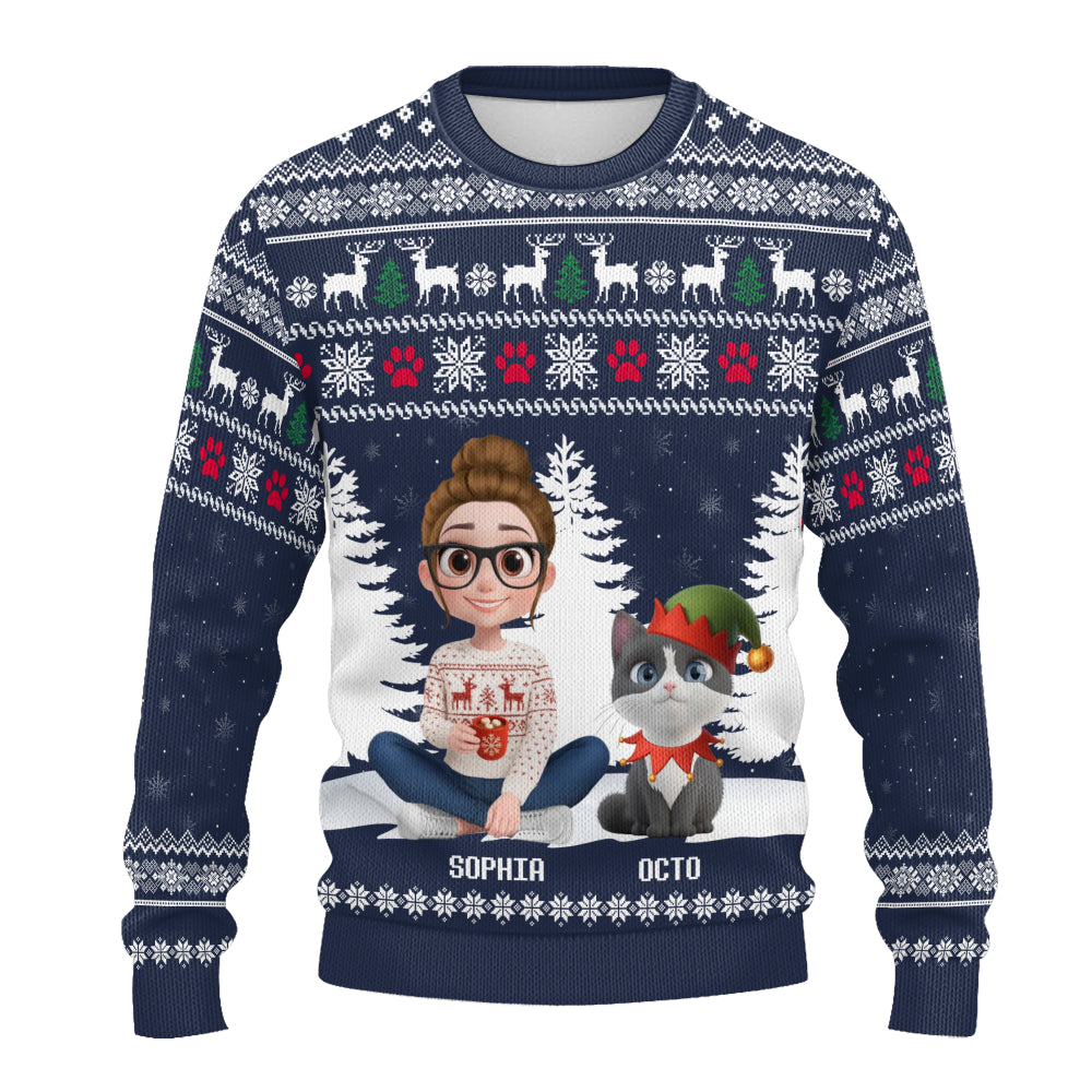 PSTS35 Cat Mom Christmas Pattern - Personalized Custom Sweater
