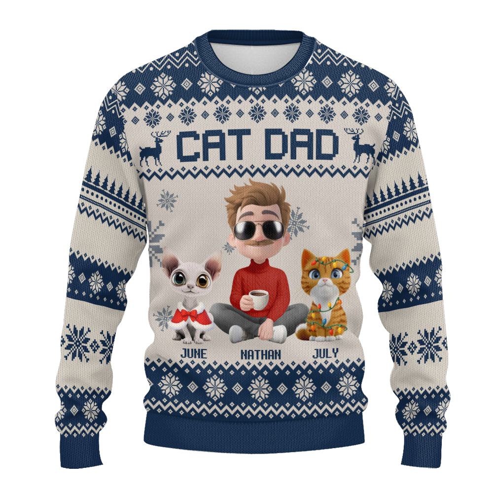 PSTS17 Cat Dad Xmas 3D Cartoon Cute - Personalized Custom Sweater