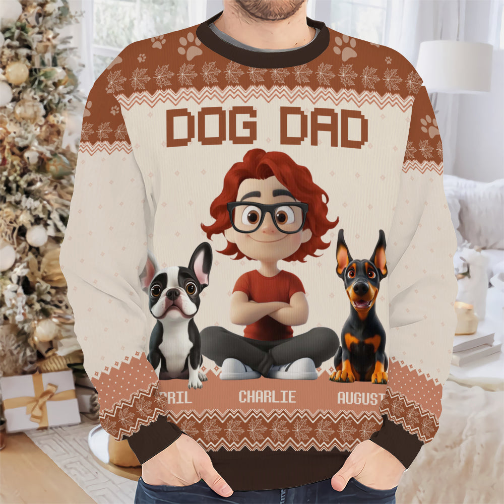PSTS22 Dog Dad Autumn Leave 3D Cartoon Cute - Personalized Custom Sweater
