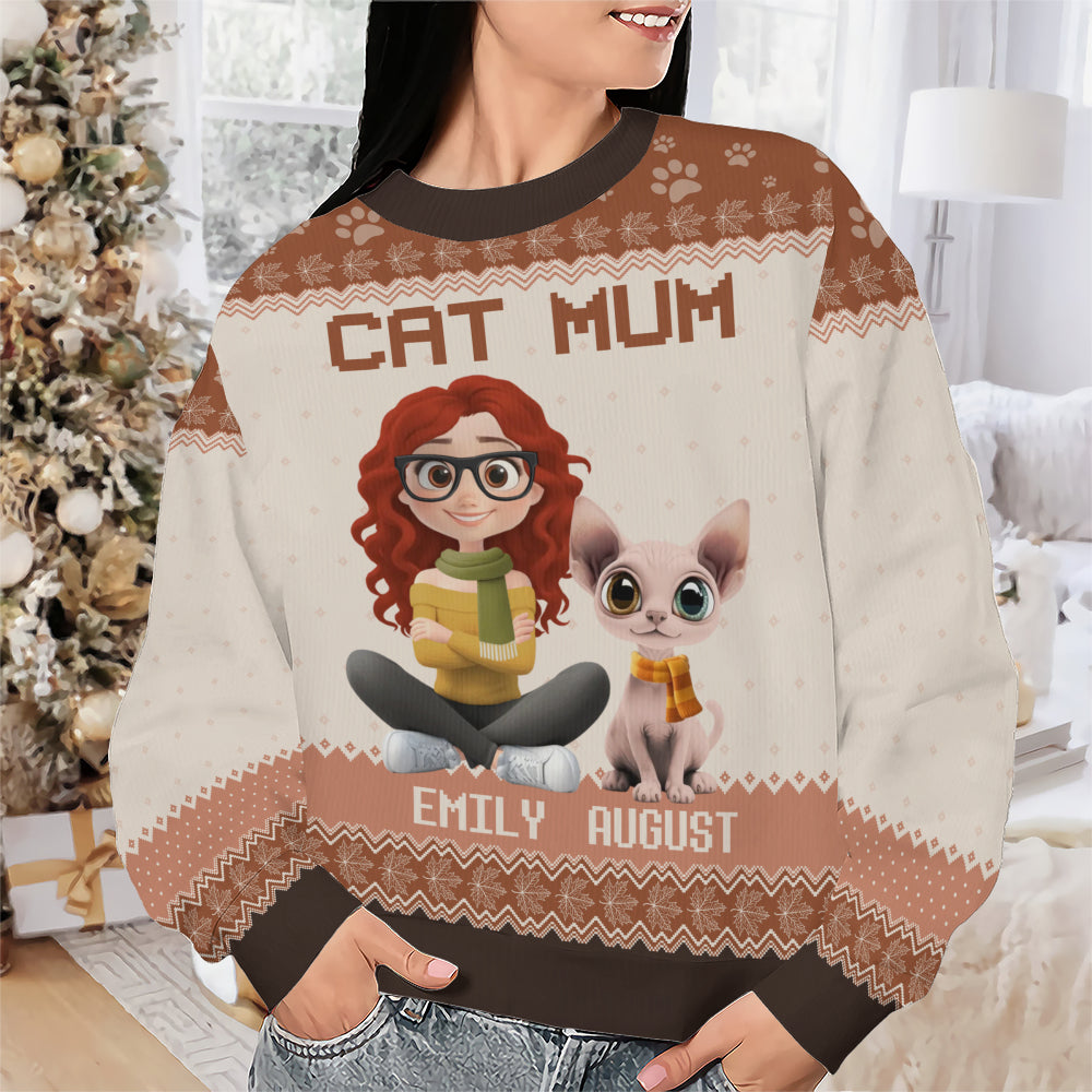 PSTS26 Cat Mom Mum Autumn Leave 3D Cartoon Dog Lover - Personalized Custom Sweater