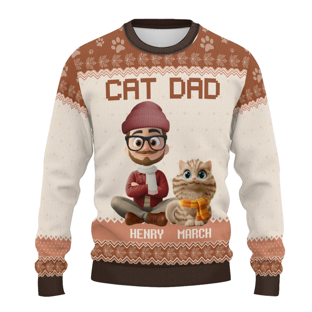 PSTS27 Cat Dad Autumn Leave 3D Cartoon Dog Lover - Personalized Custom Sweater