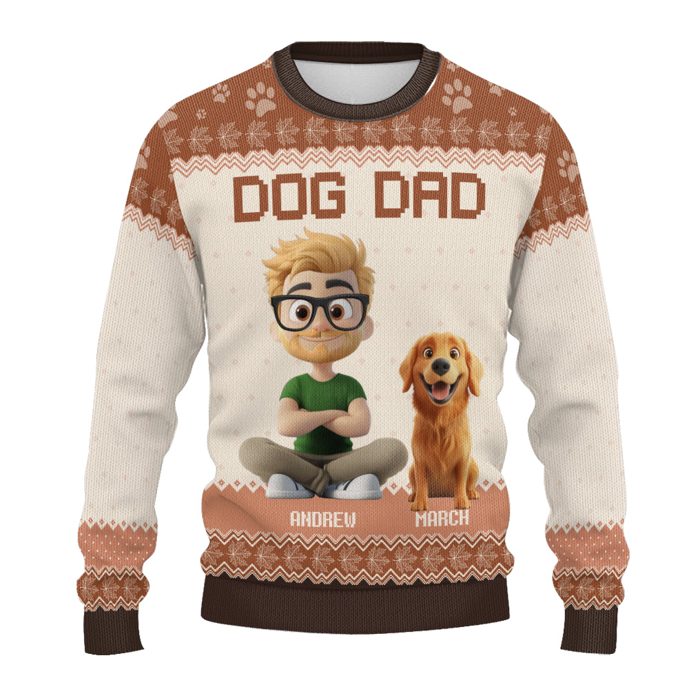 PSTS22 Dog Dad Autumn Leave 3D Cartoon Cute - Personalized Custom Sweater