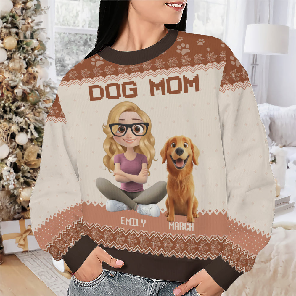 PSTS21 Dog Mom Mum Autumn Leave 3D Cartoon Cute - Personalized Custom Sweater