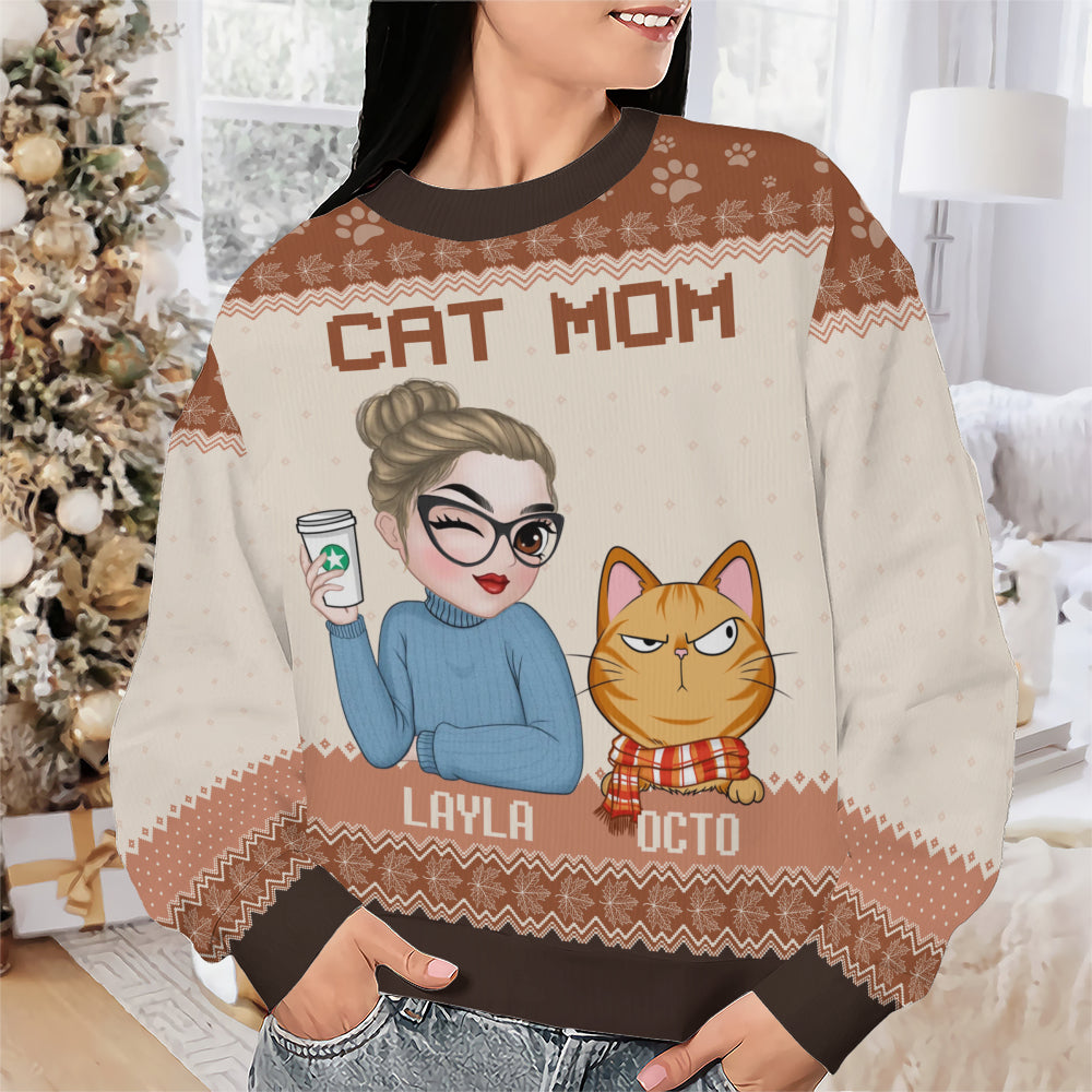 PSTS23 Cat Mom Mum Autumn Leave - Personalized Custom Sweater
