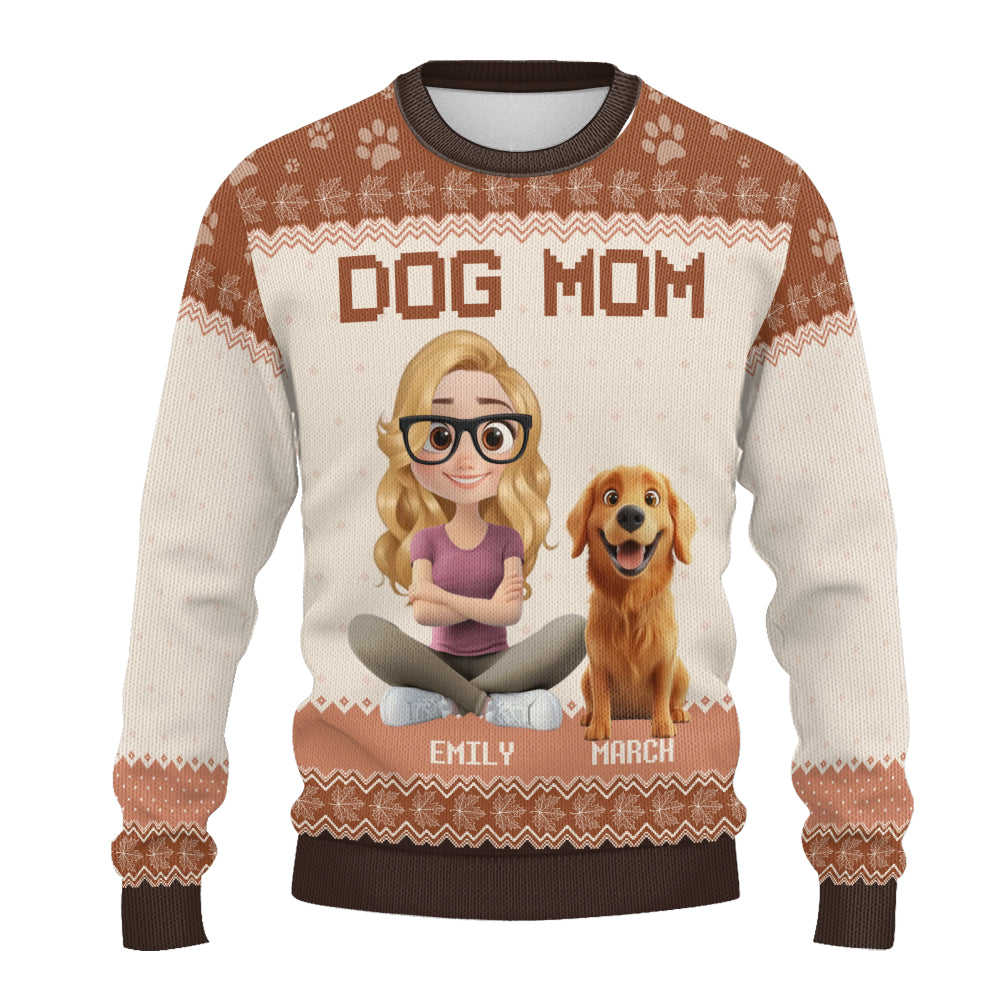 PSTS21 Dog Mom Mum Autumn Leave 3D Cartoon Cute - Personalized Custom Sweater