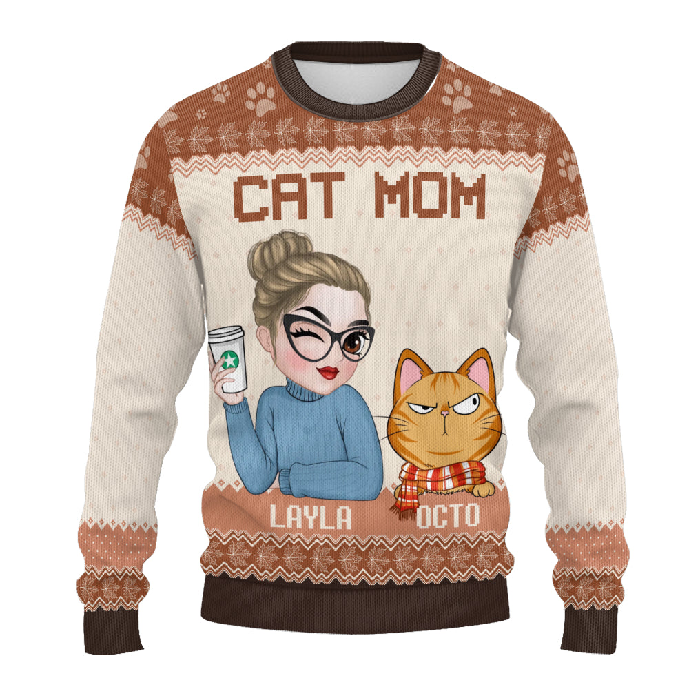 PSTS23 Cat Mom Mum Autumn Leave - Personalized Custom Sweater
