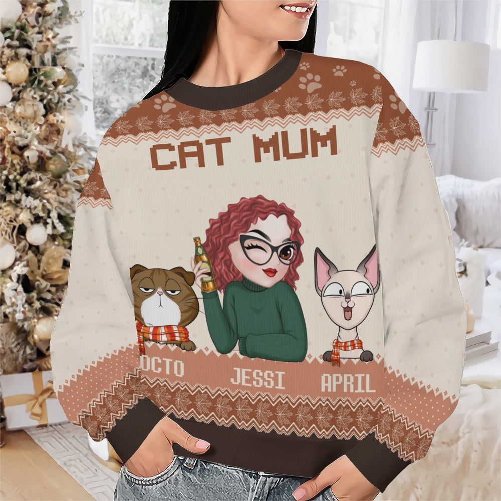 PSTS23 Cat Mom Mum Autumn Leave - Personalized Custom Sweater