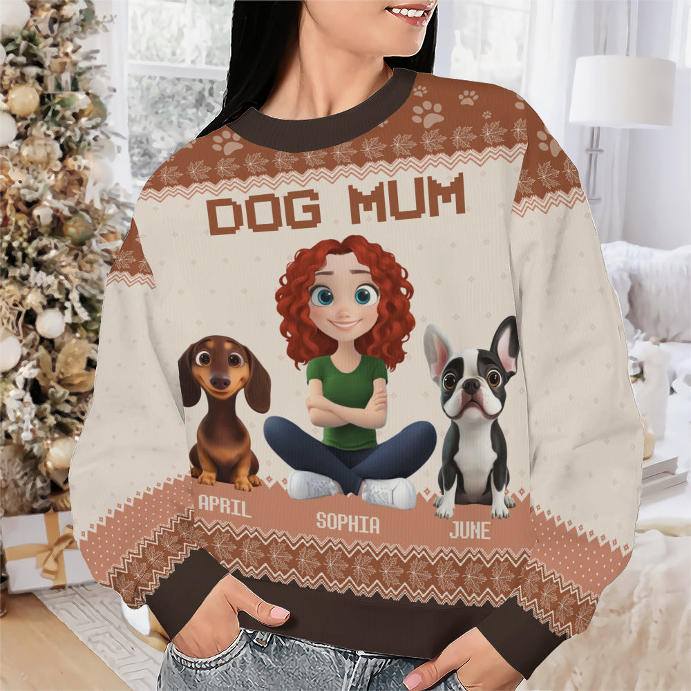 PSTS21 Dog Mom Mum Autumn Leave 3D Cartoon Cute - Personalized Custom Sweater