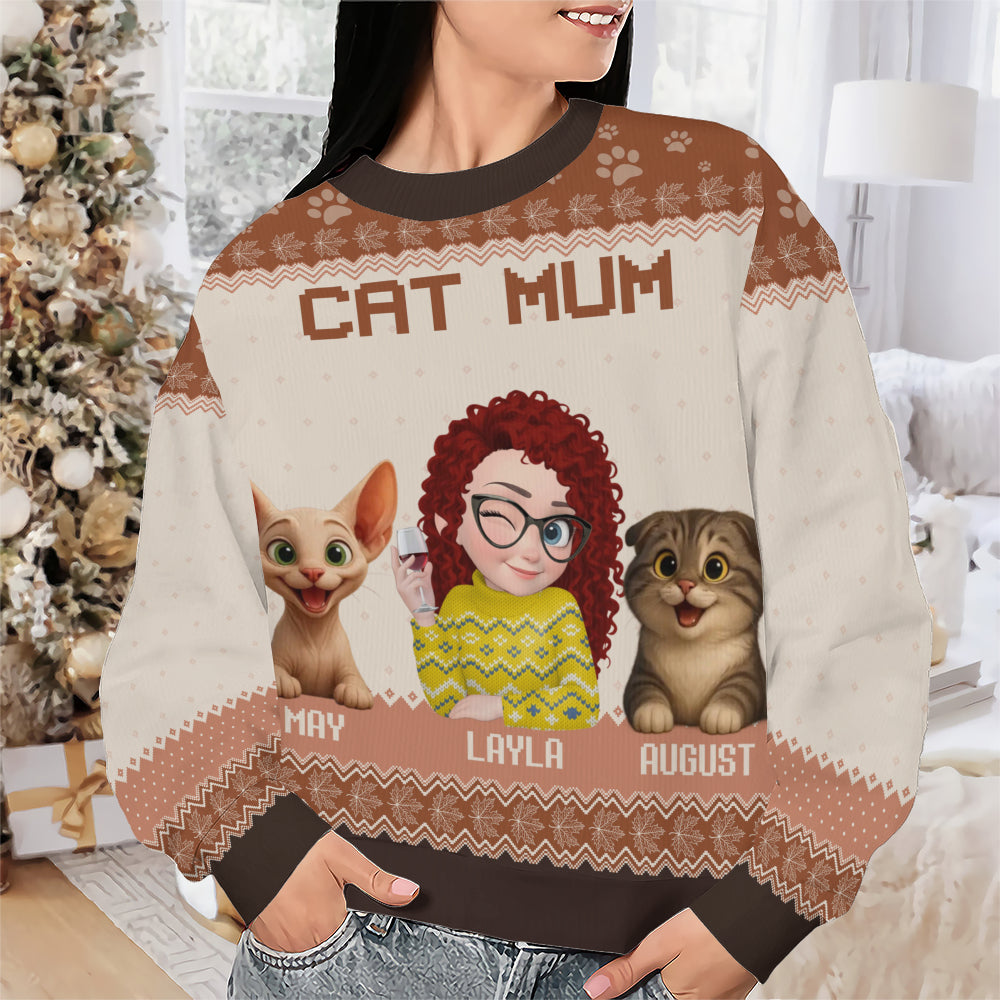 PSTS24 Cat Mom Mum Pack 3D Autumn Leave - Personalized Custom Sweater