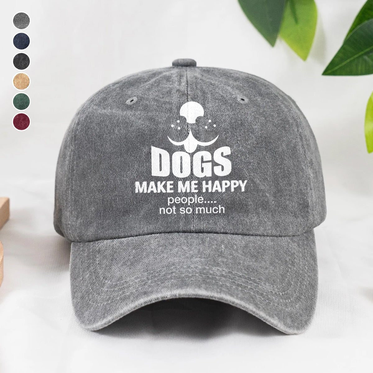 PSC17 Dogs Make Me Happy People Not So Much - Wash Denim Cap