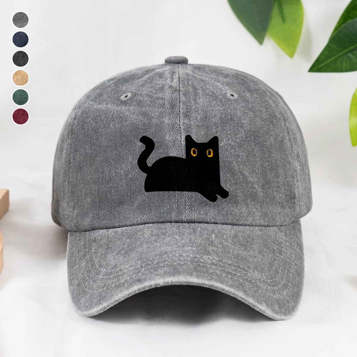 PSC29 Black Cat Funny Cat Lover - Wash Denim Cap