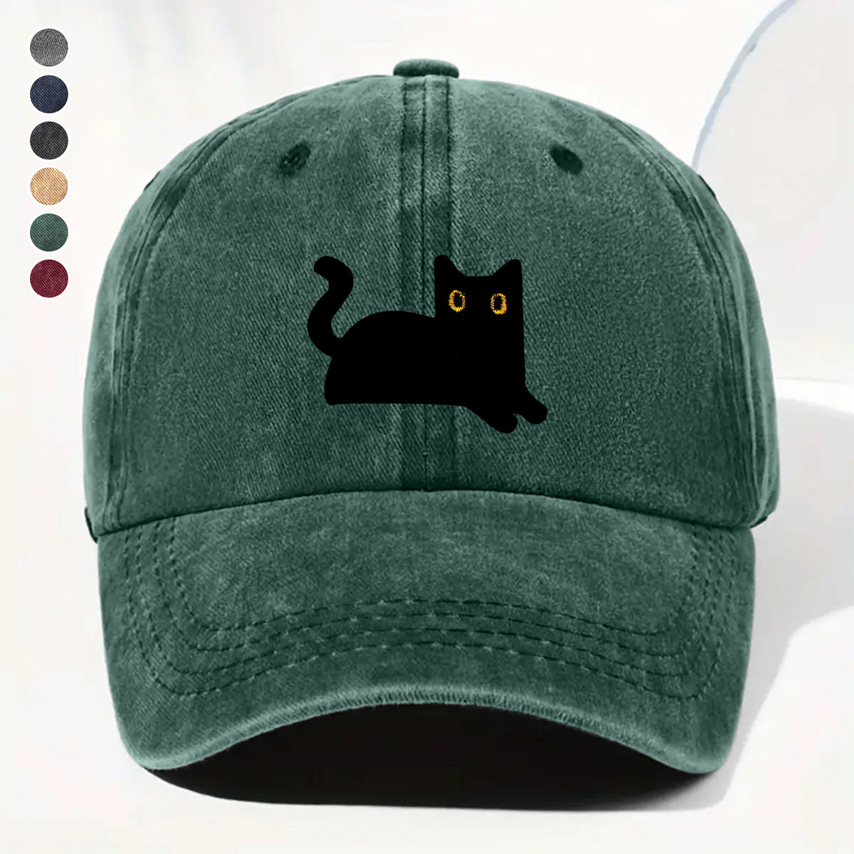 PSC29 Black Cat Funny Cat Lover - Wash Denim Cap