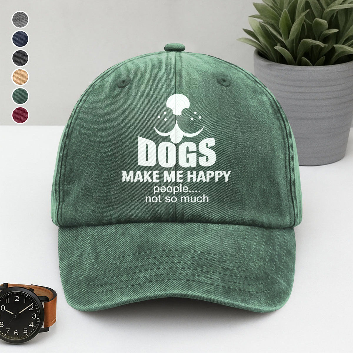 PSC17 Dogs Make Me Happy People Not So Much - Wash Denim Cap