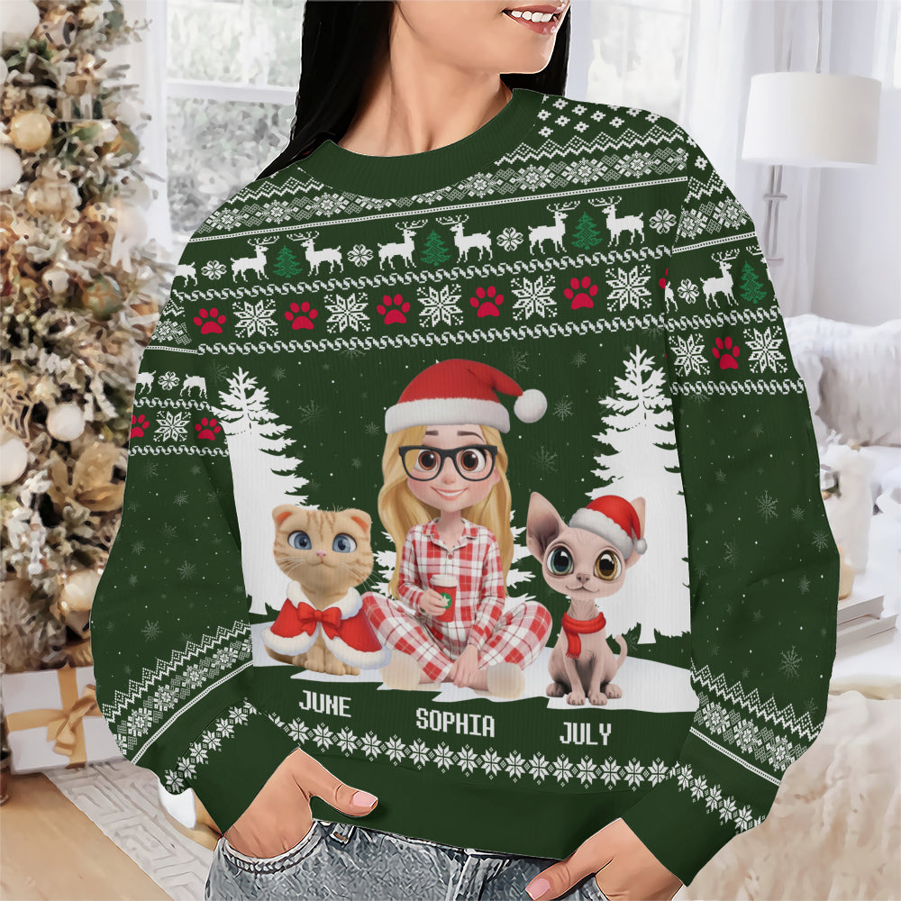 PSTS35 Cat Mom Christmas Pattern - Personalized Custom Sweater