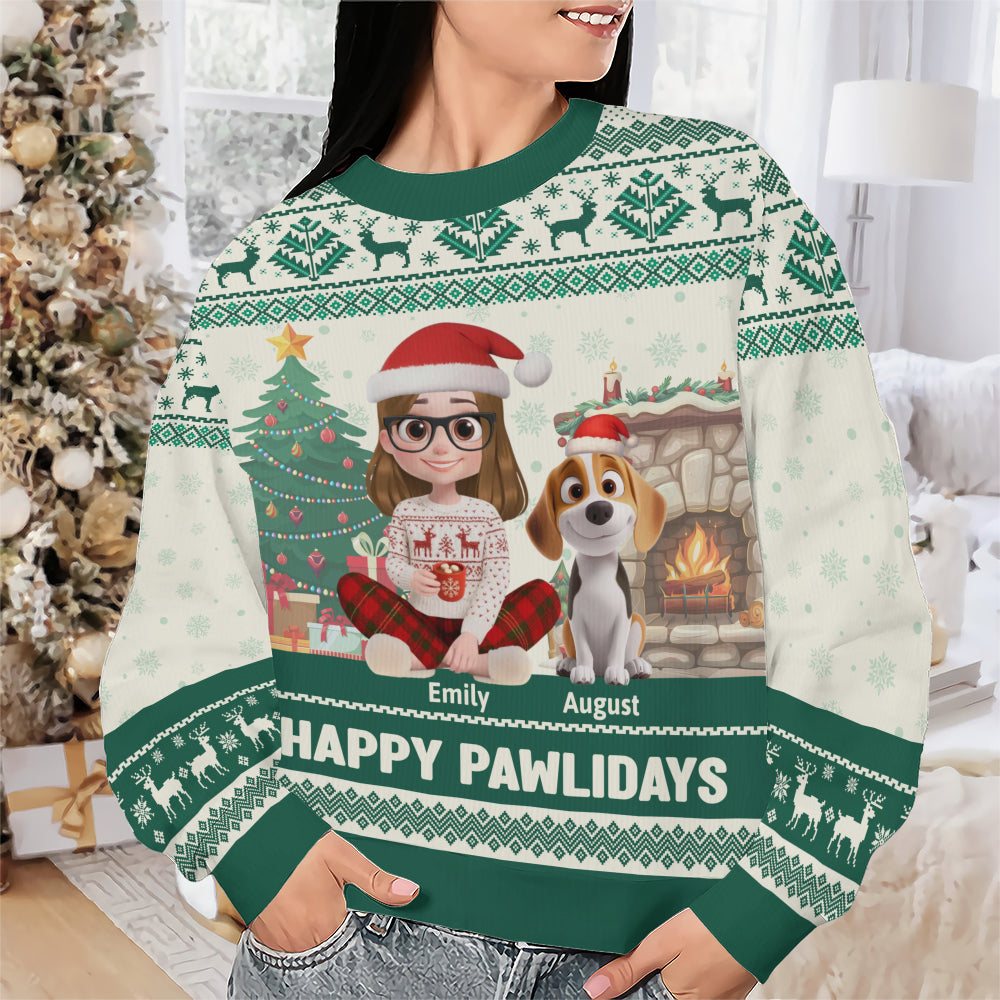PSTS28 Happy Pawlidays Dog Mom Xmas - Personalized Custom Sweater