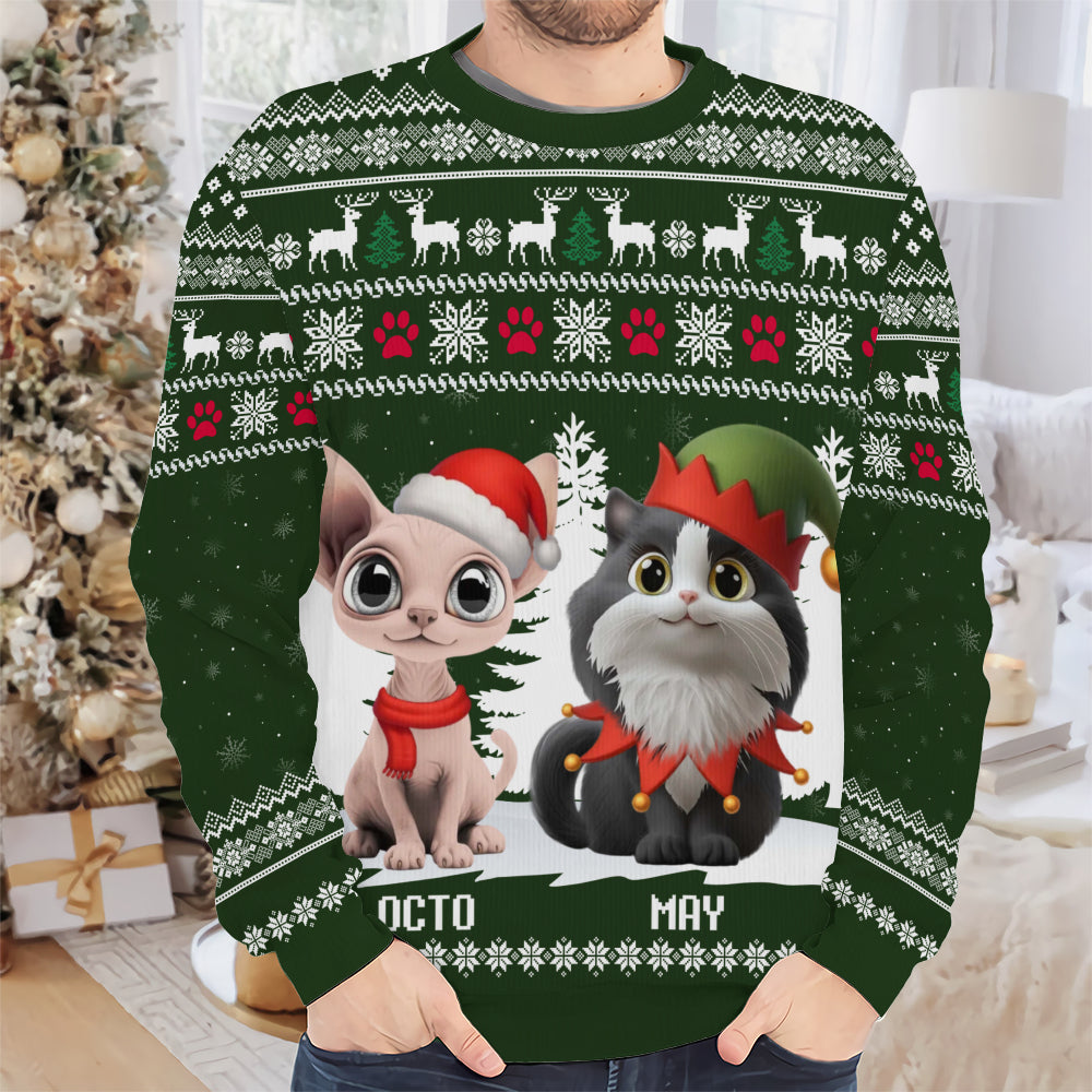 PSTS37 Cat Lover Christmas Pattern - Personalized Custom Sweater