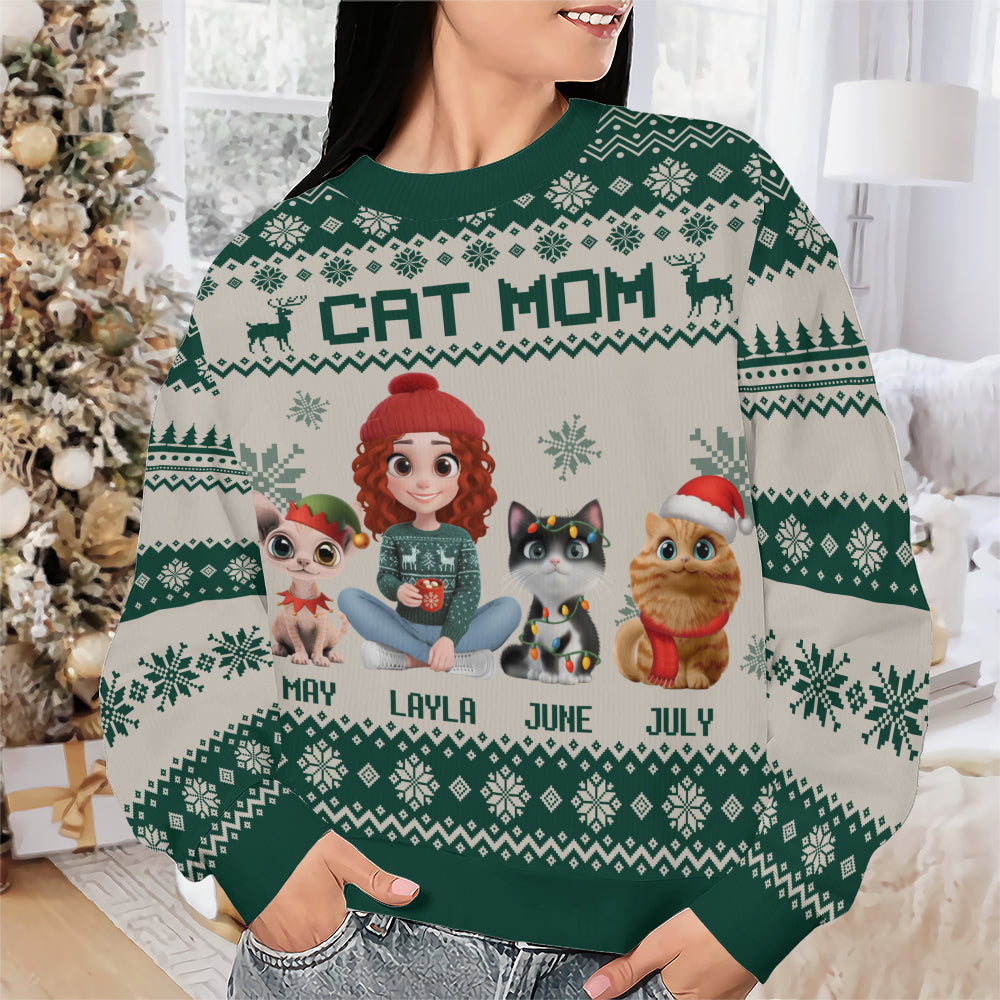 PSTS16 Cat Mom Mum Xmas 3D Cartoon Cute - Personalized Custom Sweater