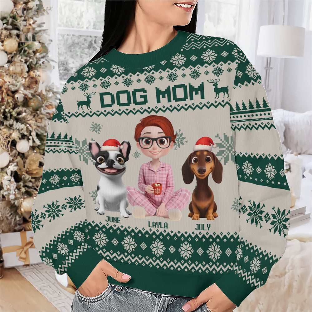 PSTS14 Dog Mom Mum Xmas 3D Cartoon Cute - Personalized Custom Sweater