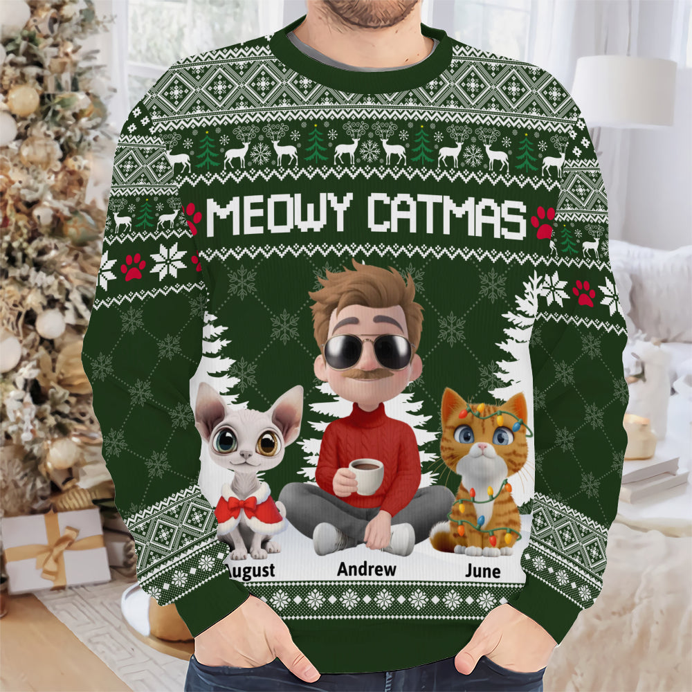 PSTS07 Meowy Catmas Cat Dad Xmas - Personalized Custom Sweater