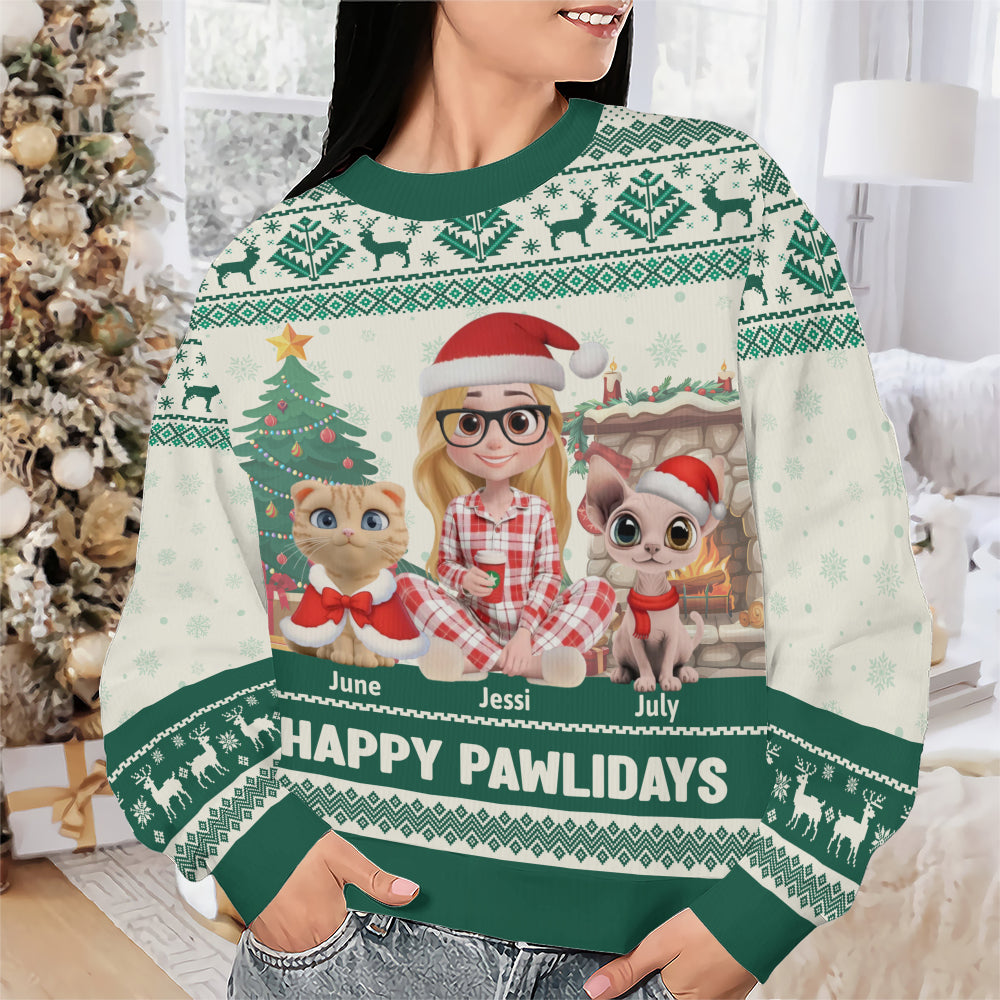 PSTS30 Happy Pawlidays Cat Mom Xmas - Personalized Custom Sweater