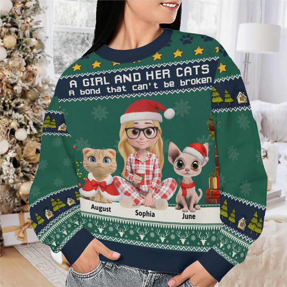 PSTS05 A Girl And Her Cat Xmas - Personalized Custom Sweater