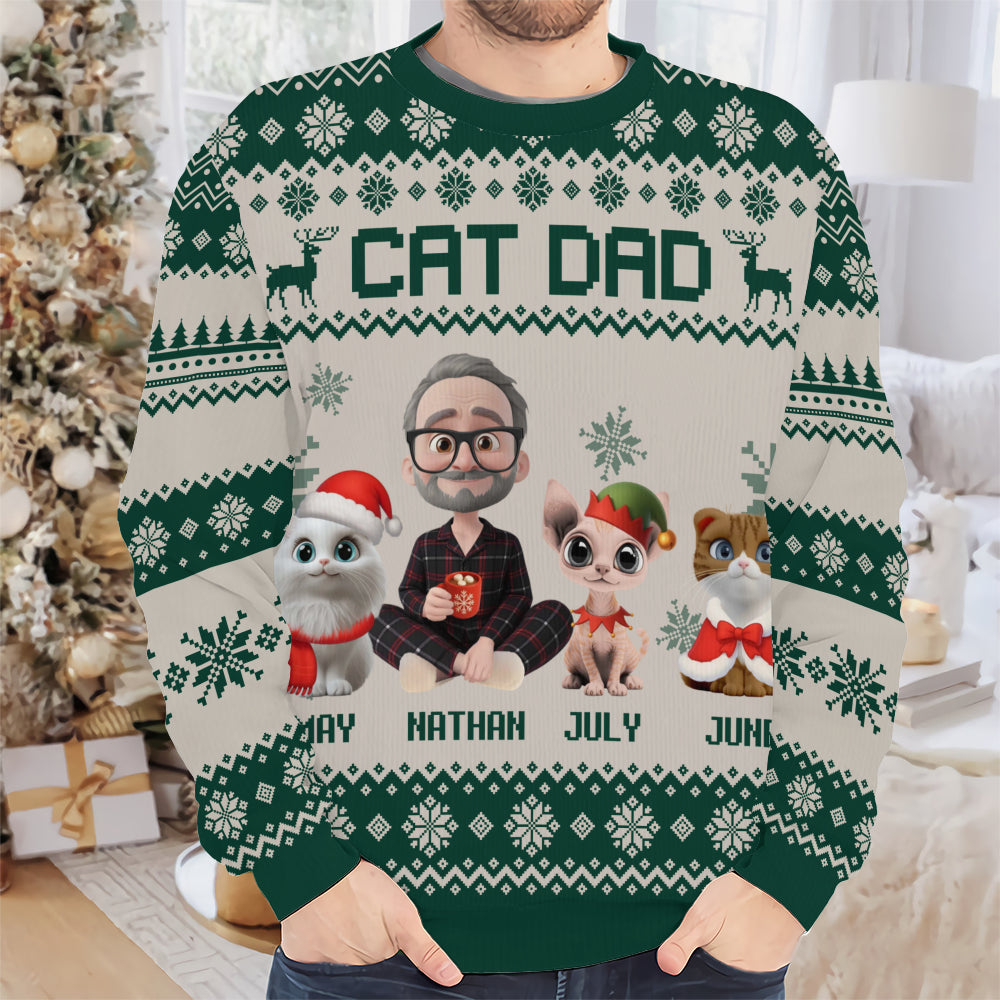 PSTS17 Cat Dad Xmas 3D Cartoon Cute - Personalized Custom Sweater